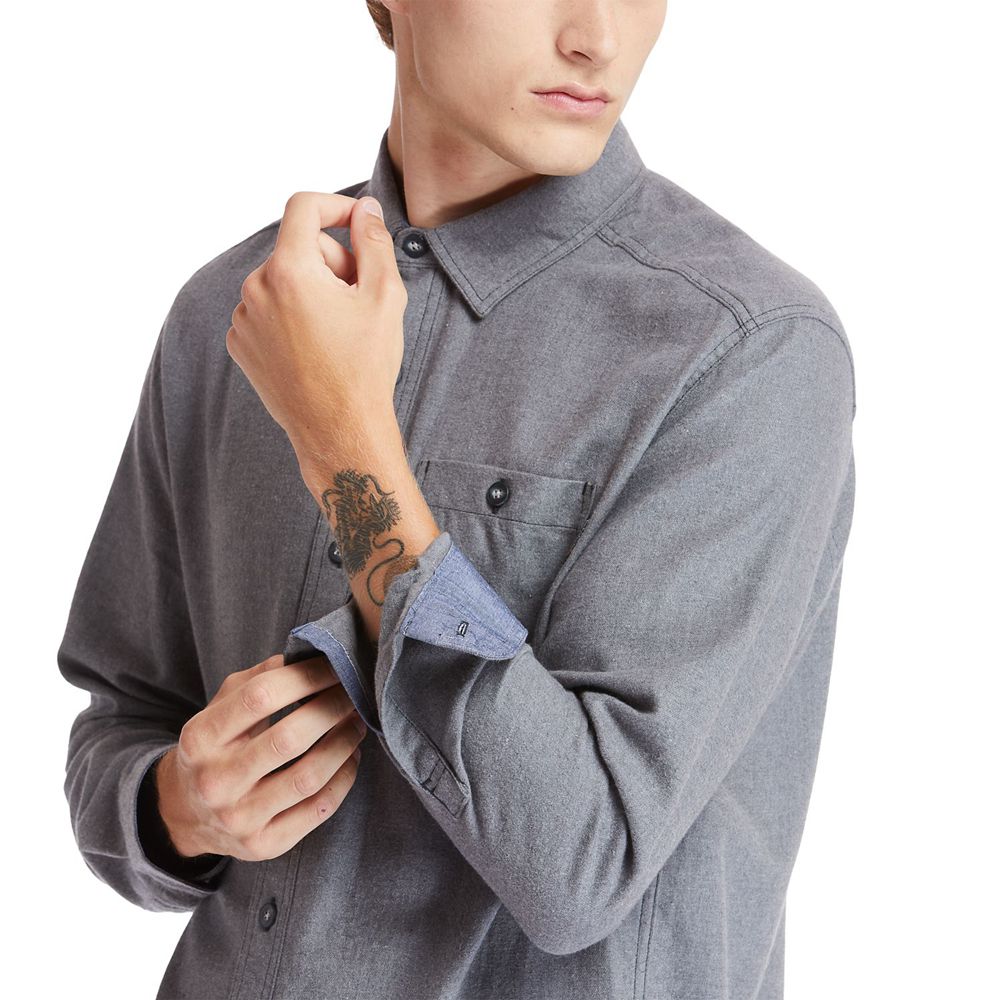 Camisa Timberland Hombre Pro® Woodfort Mid-Weight Flex Flannel Work Gris - Chile WQP-572934